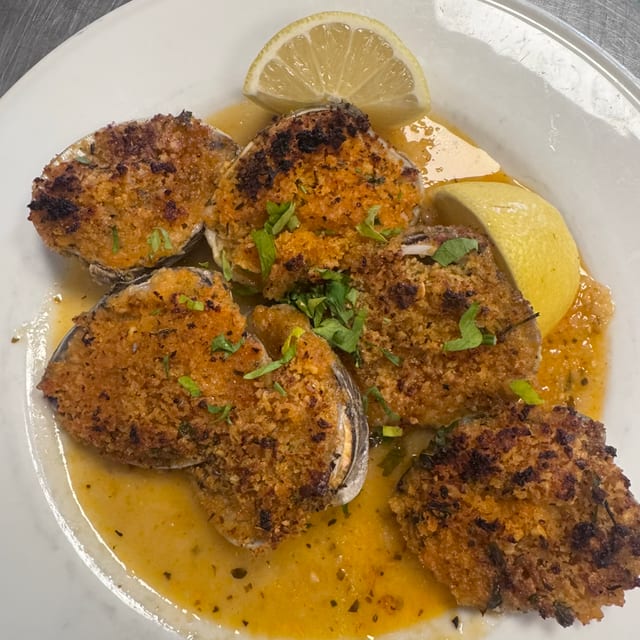 Baked Clams Oreganata.
